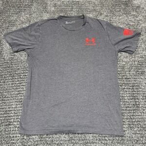 Under Armour Mens T Shirt M Heather Gray Freedom American Flag Graphic Loose
